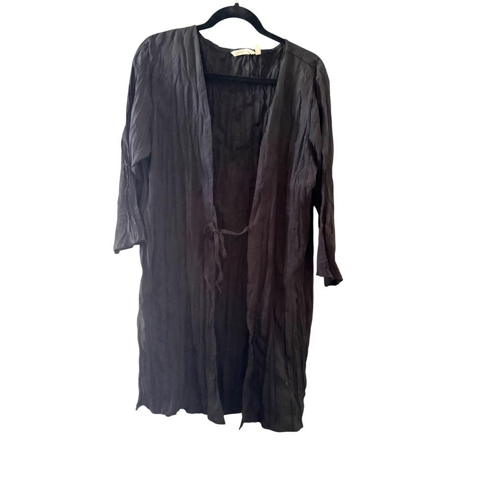 Soft Surroundings Black Crinkle Duster Cardigan Front Tie XL Boho Festival‎